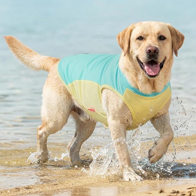 KYEESE Dog Cooling Vest, Lightweight Shirt with Insert Cooling Pad, Sun Protection Summer Heat Relief Outfit for Medium Large Dogs, Reflective Dog Clothes for Outdoor Walking, Blue, 2XL