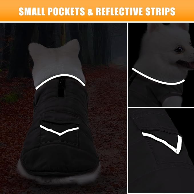 Dog Winter Jacket for Medium Dogs, Easy on Dog Fleece Snow Coat Velcro Waterproof Pet Puffer Clothes with Harness Hole Adjustable Reflective Quilted Pet Cold Weather Vest Wind-poof for Boy Male