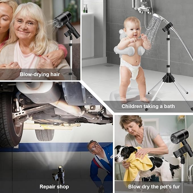 Funvalley Surperfect Adjustable Hair Dryer Holder, 29-59 Inch Hands-Free Stand with Tripod & Universal Clip, 360-Degree Rotating for Bathroom, Vanity, Makeup Room,Gift For Christmas