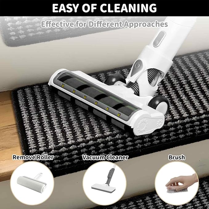 Brakki Bullnose Carpet Stair Treads, Non Slip Stair Treads for Wooden Steps Indoor, Stair Runner, Soft Stair Rugs for Pets, Edging Stair Protectors, Washable, 29.5"x9.5"x1.5" 2pcs, Black Grey