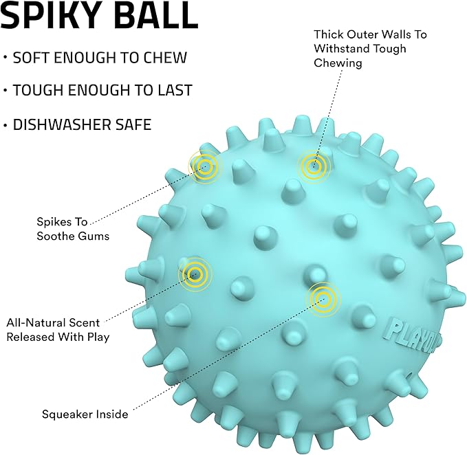 Playology Dog Toys | Squeaky Spiky Chew Ball for Medium Dogs | Peanut Butter Scented Dog Ball for Tough Chewers