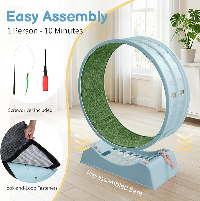 Outvita Cat Exercise Wheel for Indoor Cats, 31.5" Cat Treadmill with Detachable Carpet ＆ Locking Mechanism, Cats Running Wheel Helps Cats to Lose Weight and Keep Health, Easy Assembled (Blue)
