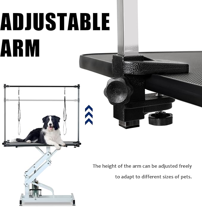 42.5” Pet Dog Hydraulic Grooming Table Adjustable Height Trimming Drying Table with Arms, Noose for Small/Medium/Large Dogs, Cats, Maximum Capacity Up to 360lbs