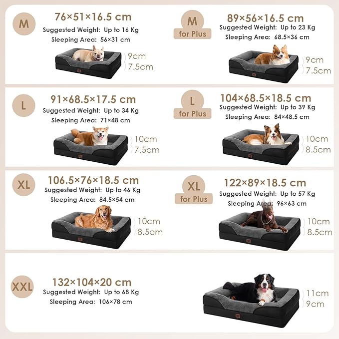 EHEYCIGA Orthopedic Dog Bed for Large Sized Dog, 36x27 Inch Large Memory Foam Dog Couch Bed with Sides, Waterproof Liner & Washable Removable Cover, Bolster Pet Sofa, Grey/Black
