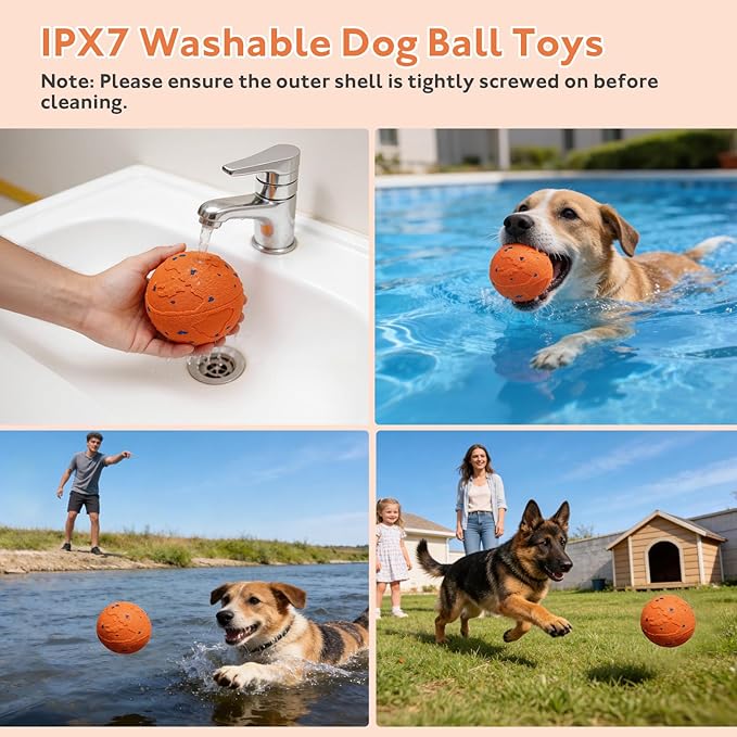 Interactive Dog Ball, Pet Toys Balls Automatic Moving & Bouncing Toy for Small Medium Large Dogs, Solid E-TPU & IPX7 Waterproof, Active Rolling Puppy Toy for Exercise and Boredom Relief(Orange)