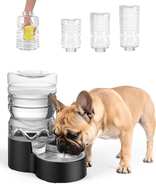 Heouvo 1.7 Gallon Automatic Dog Water Dispenser【Wide Mouth for Easy Hand-in Cleaning】【Removable Stainless Steel Bowl】, Gravity Refilling Large Capacity for Cats and Dogs, Multi-Pet Homes