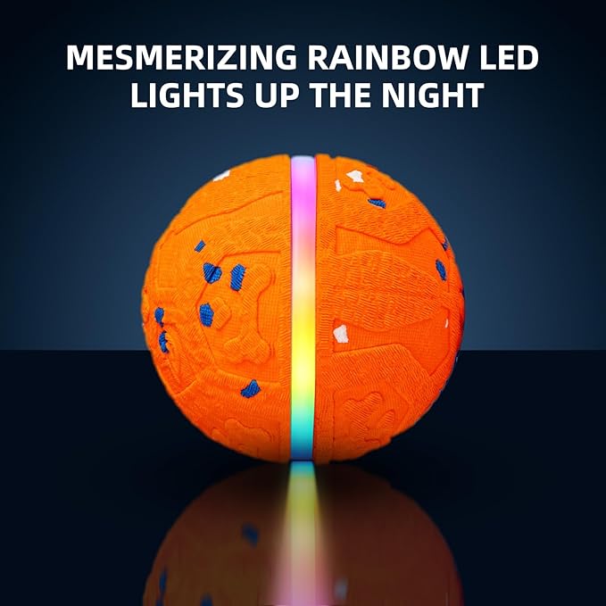 Interactive Dog Ball Toy, Durable E-TPU Material, 3 Play Modes with Colorful Lights, Automatic Moving, Bouncing and Rotating for Medium and Large Dogs Indoor & Outdoor (Orange)