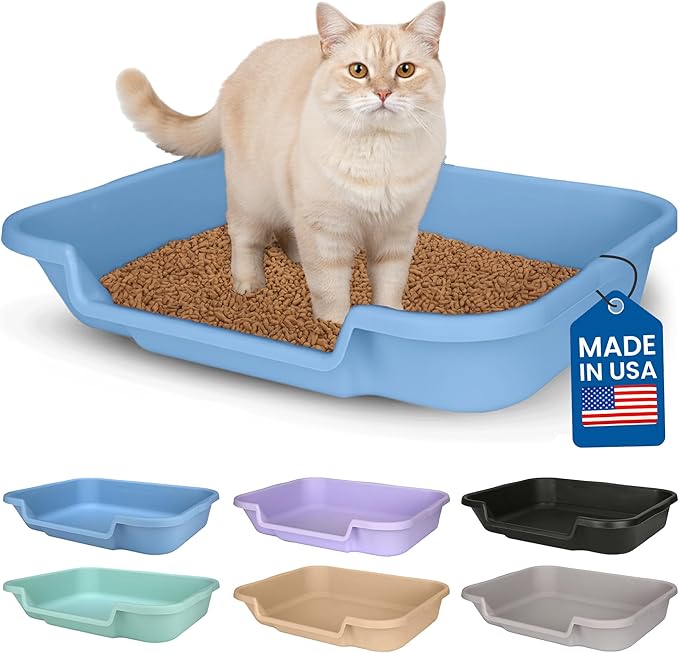 KittyGoHere Senior Cat Litter Box 1 Pack, Large Blue Low Entrance Kitty Litter Box, Sized for Cats Comfort, Perfect for Senior and Arthritic Cats, Made in USA