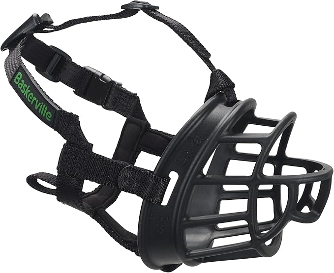 Baskerville ULTRA Muzzle - Patented Humane Design, Breathable, Dog can Pant and Drink, Adjustable, Padded, Training Muzzle for Medium-sized Dogs, Prevents Biting, Wildlife Scavenging (Size 4, Black)