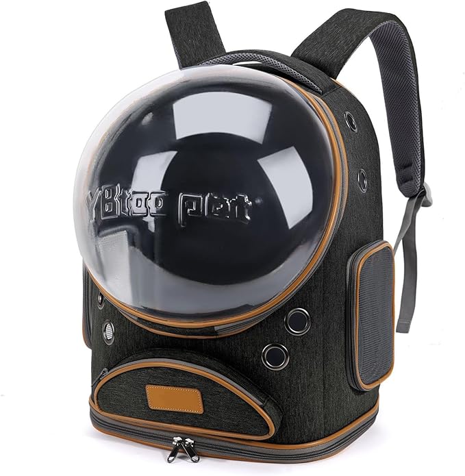 Cat Backpack Carrier, Breathable Cat Carrier Large Space Bubble Pet Backpack for Small Dog and Large cat up to 18lbs, Transparent & Foldable Pet Carrier for Travel Hiking (Black)