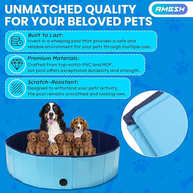 Large Dog Whelping Box, 47.2" Dia. × 11.8" H Foldable Birthing Pool for Dogs, Puppies, Portable Plastic Swimming Pool & Bath Tub for Dogs, 120cm × 30cm