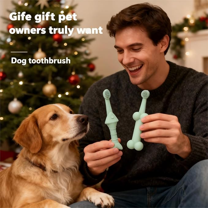 JBD Dog Toothbrush and Cat Oral Care Set | Finger Toothbrush for Small/Large Pets | Puppy Tooth Brushing Kit with Double Sided Brush | Cleans Teeth & Removes Tartar | 3-Piece Pet Dental Care (Beige)
