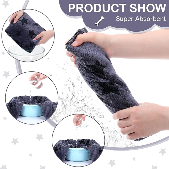 Chumia 8 Pcs Dog Towels for Drying Dogs Cats Pet Towels Bulk Puppy Microfiber Fast Drying Paw Bath Bathing Supplies Absorbent for Medium Pets (40 x 24 Inch,Star,Gray)
