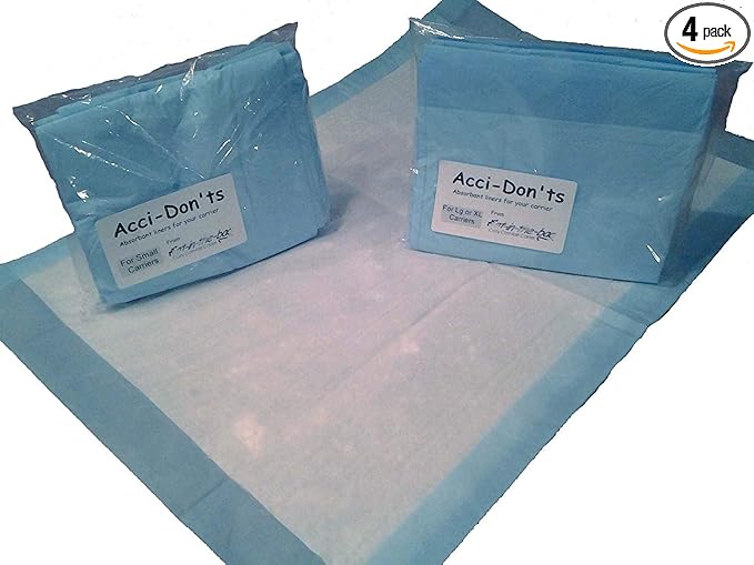 Acci-Don'ts Cat-in-the-Bag Pee Pad | Pack of 4 Absorbent Adhesive Disposable Liner for Large & X-Large Cat Carrier Bags | Pet Pee Pads for Vet Trips & Travel