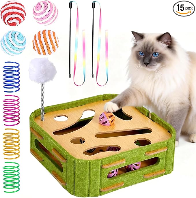 15 Pcs Cat Scratch Puzzle Box, Cat Nail File Enrichment Toy Intelligence Treat Puzzle Feeder Box for Indoor Kitten