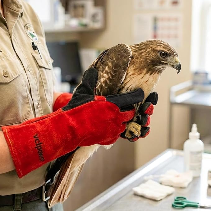 vclpower Animal Handling Gloves Size L Fit for Men & Large Hands Bite Proof Double Leather Reinforced Padding Dog, Cat Scratch, Bird Handling Falconry Gloves Grabbing Reptile Squirrel Snake Bite 16in