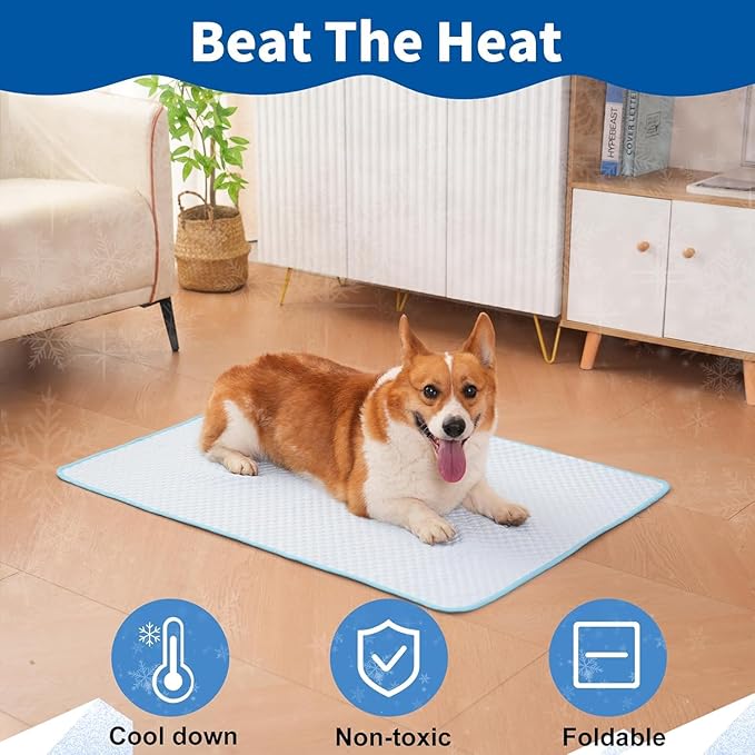 Dog Cooling Mat,Cooling Mat for Dogs, 27.5"x19.6" Cats Cooler Pad, Premium Pets Cool Bed for Crate Kennel, Indoor Cats Cool Sleeping Bed, Q-MAX >0.45, M - 27.5 x 19.6 Inch