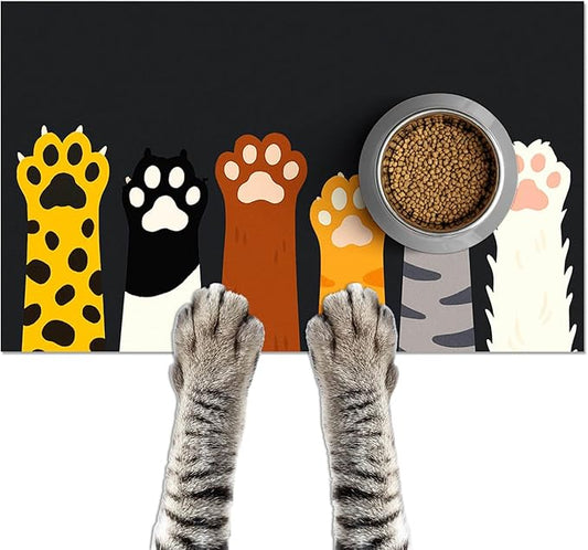 HOMETITUTE Cute Animal Paw Pet Food Mat Non Slip Spill Proof Feeding Pad for Cats Kittens Small Dogs Food and Water Bowl Mat Easy Clean Fast Dry Placemat for Pet Feeding Area Kitchen Decor 20" x 12"