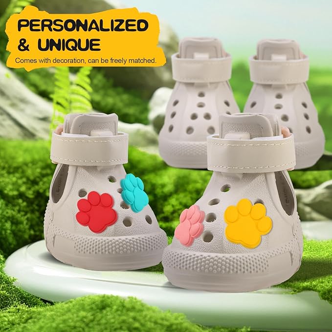 EVA Dog Shoes- Non-Slip Waterproof Dog Booties for Hot Pavement, Easy ON & Off, Reflective Adjustable Pet Boots & Paw Protectors, Rugged Sole for Small Medium Large Dog Outdoor Walking (Beige,S)