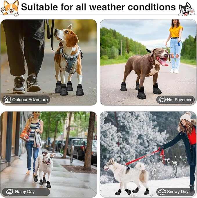 Dog Shoes for Hot Pavement and Snow - Waterproof, Non-Slip, Breathable Booties with Adjustable Straps for Small Medium, and Large Dogs (Black, XL)