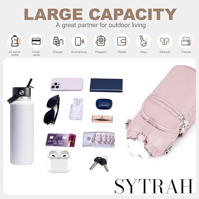 SYTRAH Water Bottle Carrier Bag with Strap, Water Bottle Purse with Phone Pocket 40oz for Walking Hiking