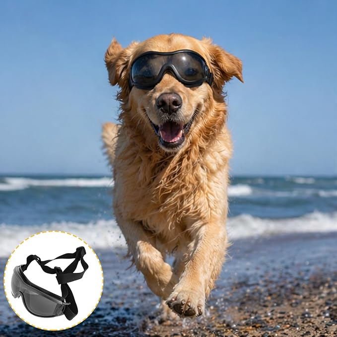 Dog Sunglasses Goggles for Large Dogs, Eye Protection for Dogs, UV/Wind/Dust/Fog Protection Dog Glasses with Adjustable Straps