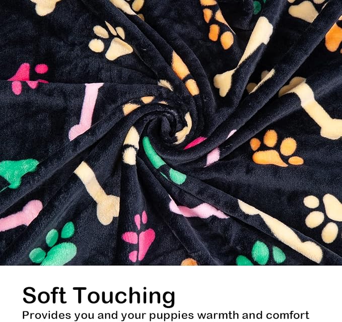 Dono 1 Pack 3 Blankets for Dogs, Soft Fluffy Paw Print Pattern Fleece Pet Blanket Warm Sleep Mat Cute Print Design Puppy Kitten Blanket Doggy Mat for Dog Doggy (Black/Yellow/Gray, M(30 * 20"))