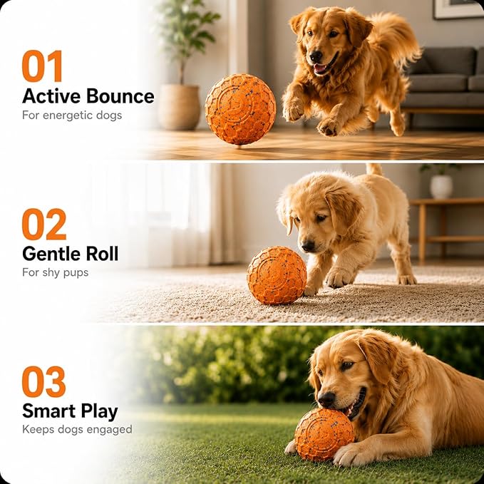 Interactive Dog Ball for Medium & Large Dogs, Automatic Moving Dog Toy with Motion Activation, USB Rechargeable Self Rolling Ball for Boredom Relief, Indoor Exercise & Independent Play