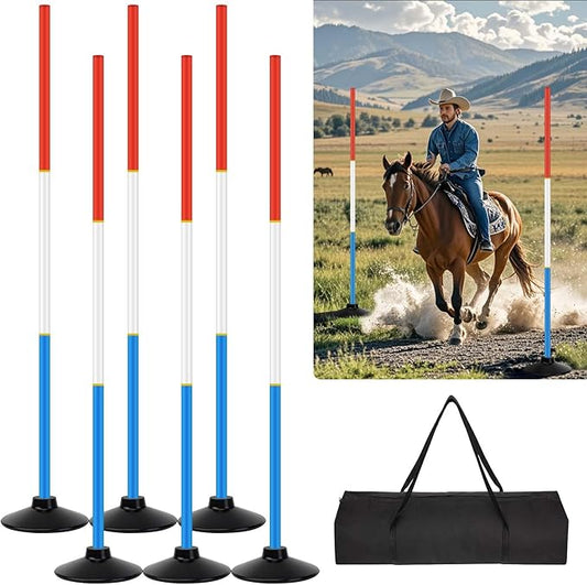 6 Pcs 6FT Pole Bending Poles for Horses | Horse Training Equipment with Round Base | Adjustable Gear for Horse Agility, Equestrian Sports, Soccer Drills, Football Practice & Dog Obstacle Courses