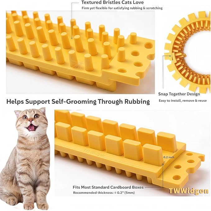 Cat Self Groomer Arch for Cardboard Boxes, DIY Cat Tunnel Brush & Massage Comb for Indoor Cats, Interactive Self Grooming Toy for Cat Cave, Hideouts & Enrichment Play (Sunny Yellow)