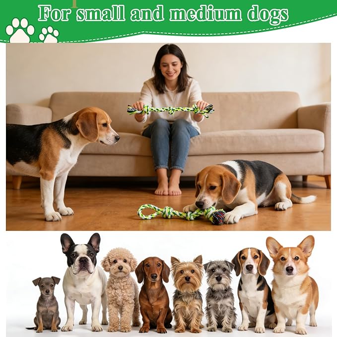ASOCEA 5 Pack Dog Rope Toys Cotton Puppy Teething Chew Toys for Small Dogs Puppies Interactive Tug Toy for Training Fetching Boredom Relief（Green）