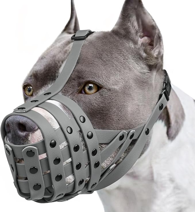 Mayerzon Pitbull Muzzle for Large Medium Sized Dogs to Prevent Biting Scavenging, Basket Muzzle for Rottweiler Staffordshire Terrier in Grooming Training, Allow to Pant Drink, Lightweight and Sturdy