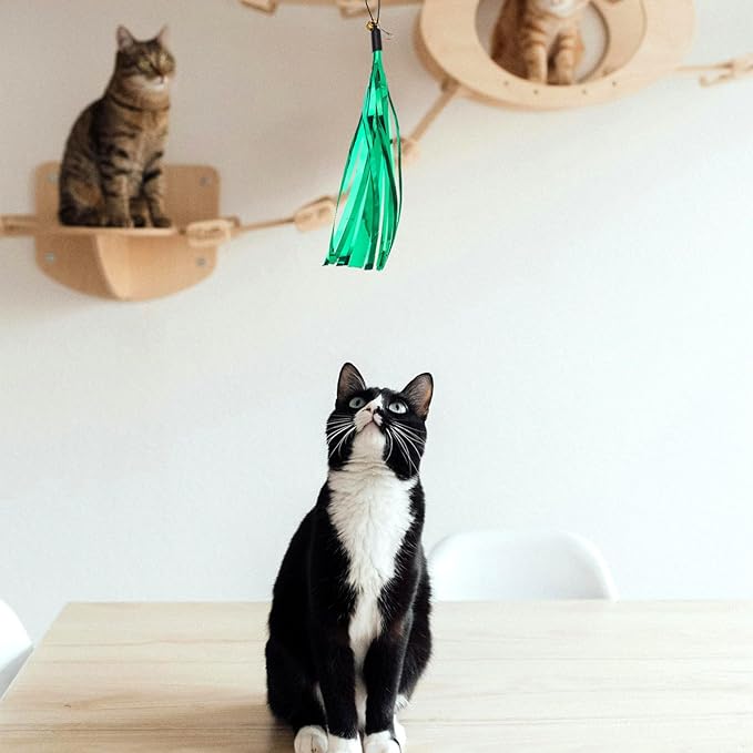 Andiker 7Pcs Cat Wand Toy, Cat Toy Set with 1 Long Steel Wand, 1 Double Headed Hook & 5 Crinkle Teaser Refills Stimulate Hunting Instincts Interactive Cat Toys for Indoor Cats and Kittens (Thick)
