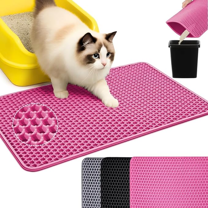Andalus Brands Medium Cat Litter Mat - Waterproof & Urine-Proof Litter Box Mat, Non-Slip Kitty Litter Mats for Floor, Easy to Clean Litter Trapping Design (24" x 15", Pink)