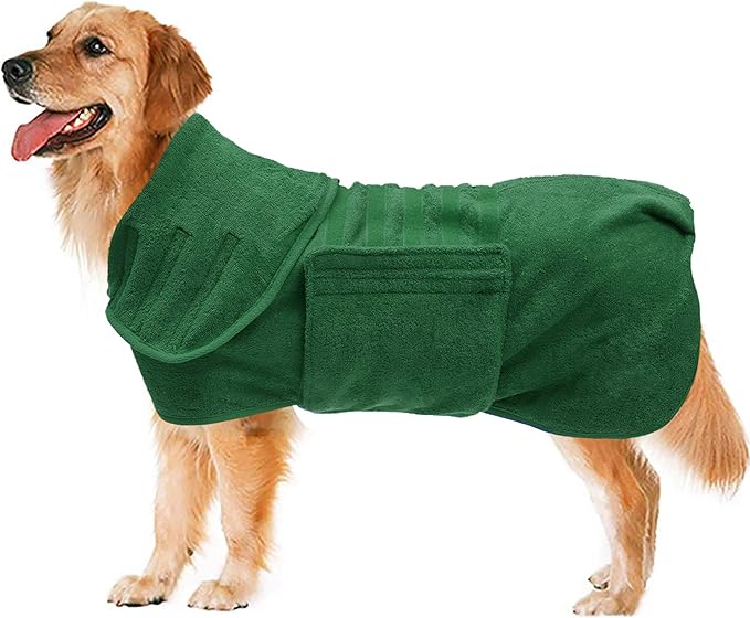 Geyecete Dog Drying Coat - Dog Bathrobe Towel - Microfibre Fast Drying Super Absorbent Pet Cat Bath Robe Towel, Luxuriously Soft Green XXL