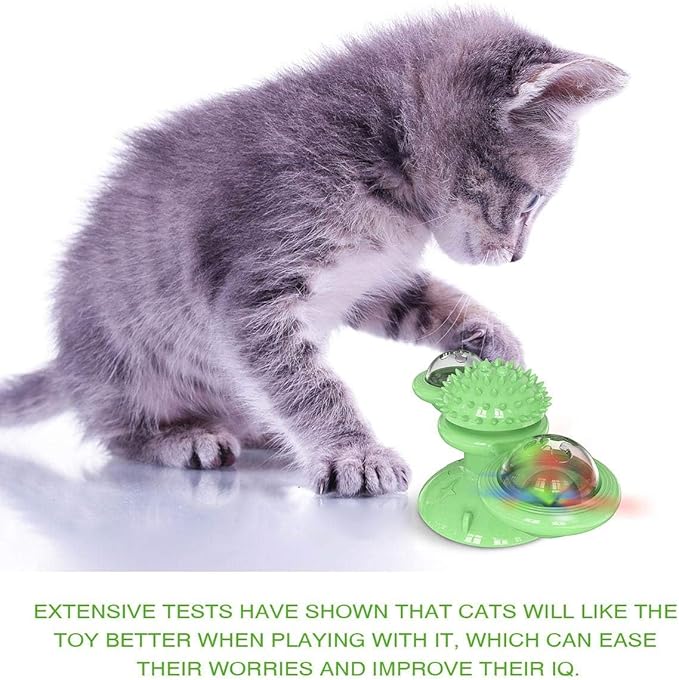 GBSYU Interactive Windmill Cat Toys with LED Light Ball Suction Cup Catnip Cat Chew Exercise Toy for Indoor Cats
