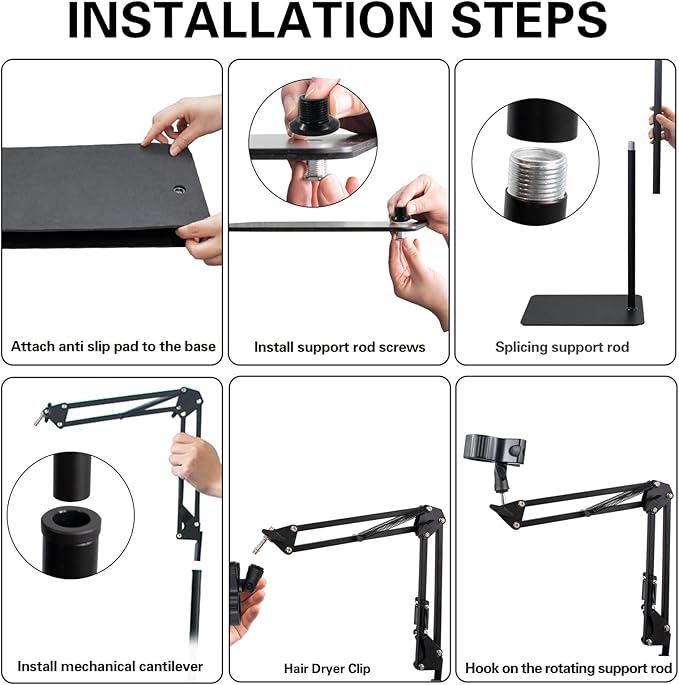 Hands Free Hair Dryer Stand, 68.9 inches/175 cm Height Adjustable 360° Rotating Blow Dryer Holder with Heavy Base, for Bathroom Vanity Makeup Room Salon