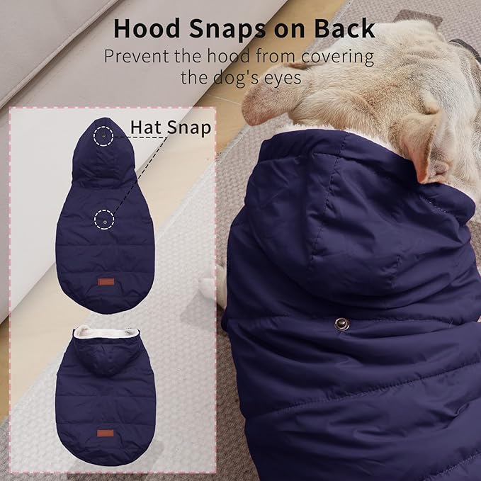 Vecomfy Fleece Lining Extra Warm Dog Hoodie in Winter for Large Dogs Jacket Pet Coats with Hooded,Blue XXL