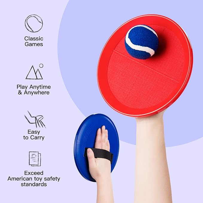 Toss and Catch Ball Game Set, Upgraded Sticky Paddle Ball Set for Kids & Toddlers, Sturdy & Water-Resistant Outdoor Backyard Beach Pool Toy, Birthday Gift for Boys Girls Ages 3-12