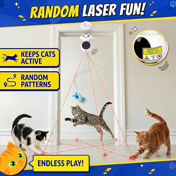 Interactive Cat Toys for Indoor Cats - 2 in 1 Automatic Cat Toy with Feather Flying Bird, Smart Moving Mouse Wand Toy, Auto On/Off Hanging Toys for Bored Kitten & Adult Cats(Grey)