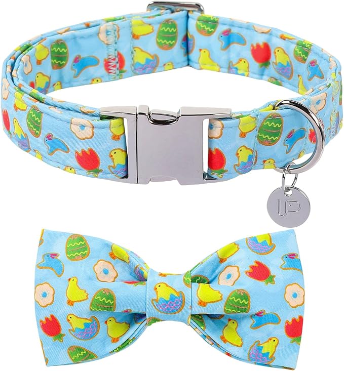 Easter Dog Collar with Bow Tie, Cotton Bunny Bowtie for Large Girl Boy Dog, Cute Rabbit Pet Collar with Metal Buckle, Gift, XS