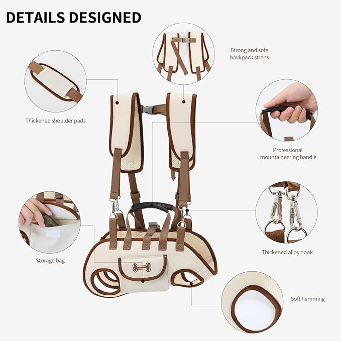6-in-1 Hands Free Pet Carrier Backpack for Dogs & Cats - Convertible Shoulder Sling, Leash & Lift Harness, Portable Breathable Design Small Dog Carrier Slings for Puppies, Yorkie (4-8 lbs)