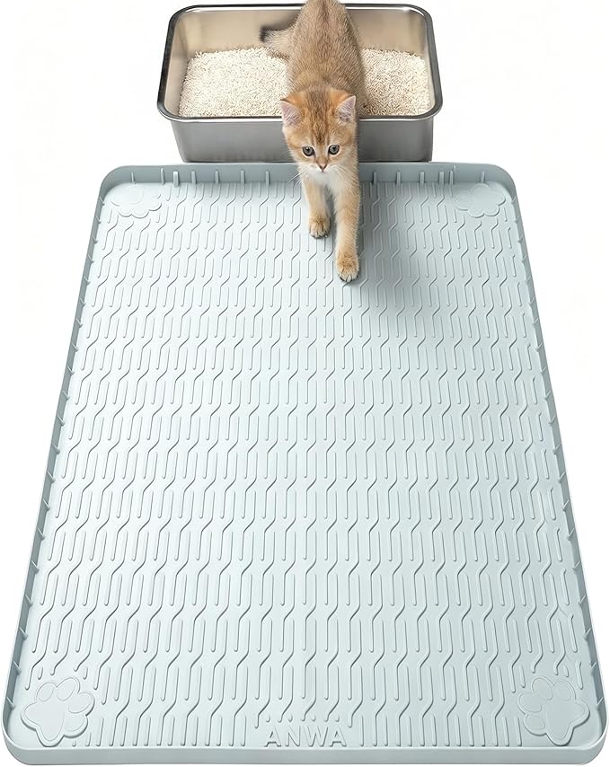 ANWA Waterproof Cat Litter Rug, 34" x 22" Large Silicone Cat Litter Mat Litter Trapping Mat, Heavy-Duty, Easy to Clean