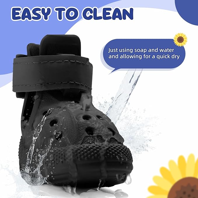 Nasjac Dog Shoes for Hot Pavement - Breathable Dog Sandals with Non Slip Soles & Reflective Straps, Easy ON & Off, Easy-Clean Summer Outdoor Pet Boots for Small Medium Large Dogs, Black, 4