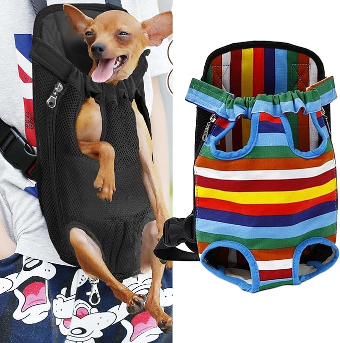 Pet Carrier Backpack, Adjustable Pet Cat Dog Carrier Backpack Travel Bag, Legs Out,Dog Carrier for Hiking Camping Travel, Sling Bag for Small Medium Dog Cat (Rainbow, Large (6.5-9LBS))