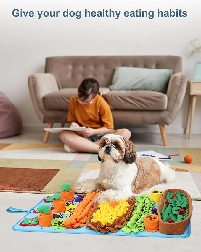 Snuffle Mat for Dogs, 32 x 20 inch for Medium & Large, Portable & Compact Dog Puzzle Toy for Stress Relief, Reduces Fast Eating, with Anti-Slip Botton