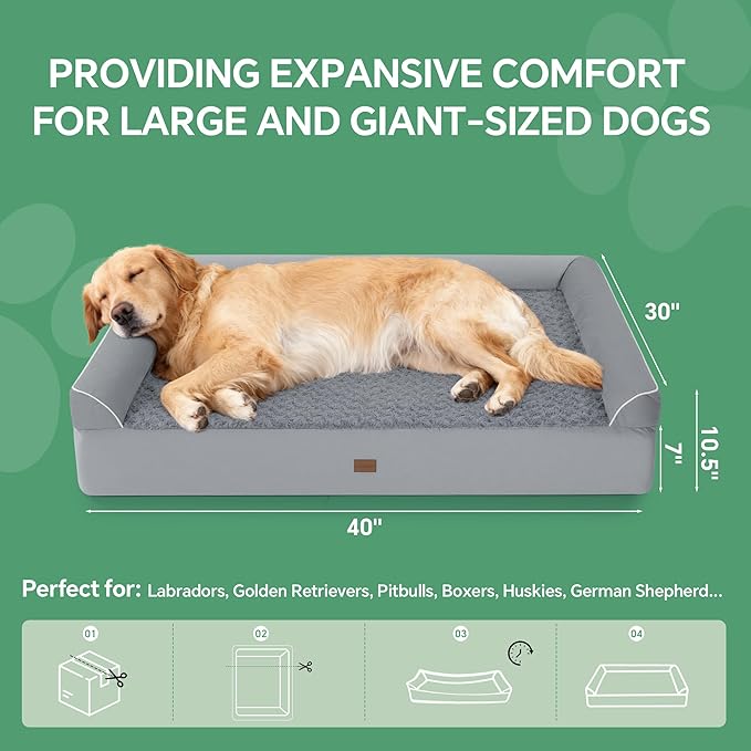 HOMBYS 7” Thickness Orthopedic Dog Bed for Large Giant Dogs, Double-Layer Memory Foam Waterproof Washable XXL Dog Sofa Bed with Bolster Headrest, Ultra-Supportive for Joint & Arthritis Relief