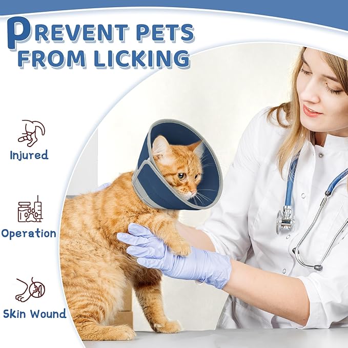 Cat Cone Collar Soft to Stop Licking, Adjustable, Foldable Lightweight Kitten Cones After Surgery Recovery for Cats & Kittens, Cat Cone Alternative, Easy Eating (Solid Blue, M)
