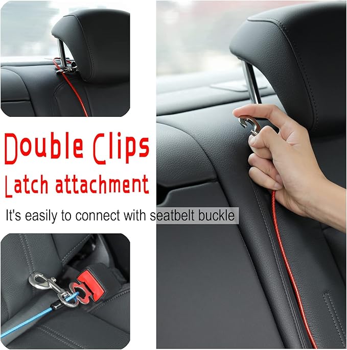 Dog Seat Belt Harness for Car,2pcs Dog Seatbelt of Coated Wire Leash Safety Restraint,No Chew Tether Cable Vehicle Dogs Accessories,Double Clips & Latch (Black, 16 inch/40 CM)