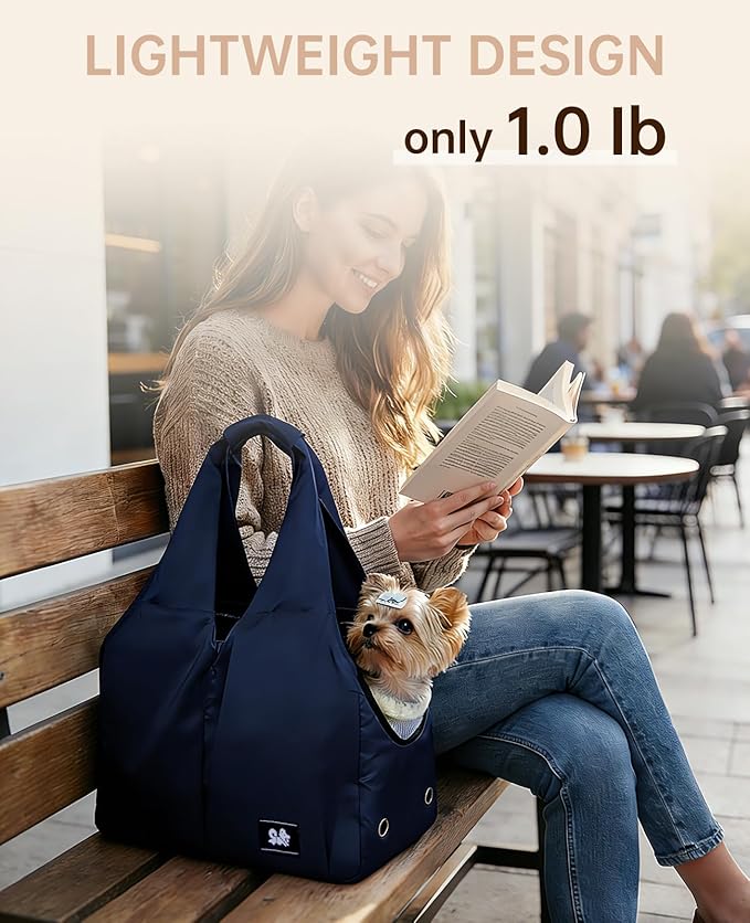 Dog Purse Carrier for Small Dogs Cats & Puppies, Soft-Sided Collapsible Pet Bag with 4 Large Pockets & Support Cushion, Breathable Lightweight Travel Carrier Fits Pets up to 13 lbs, Blue